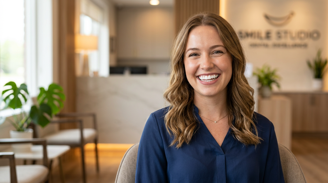 Bright, natural-looking smile after teeth whitening at Brown Street Dental